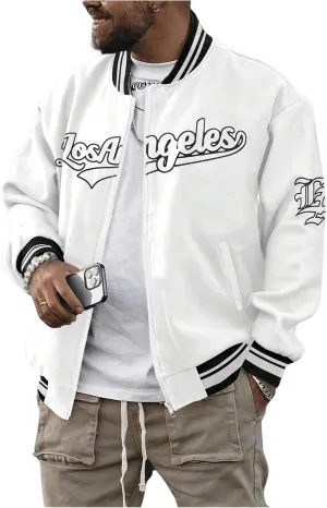 SOLY HUX Men's Varsity Jacket Zip Up Letter Print Striped Long Sleeve Streetwear Baseball Jacket