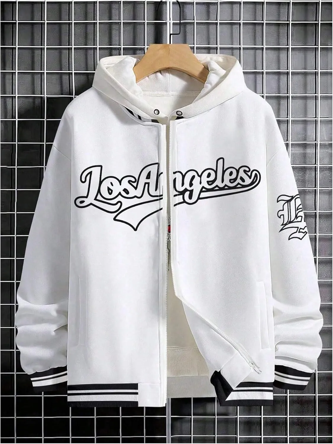 SOLY HUX Men's Varsity Jacket Zip Up Letter Print Striped Long Sleeve Streetwear Baseball Jacket