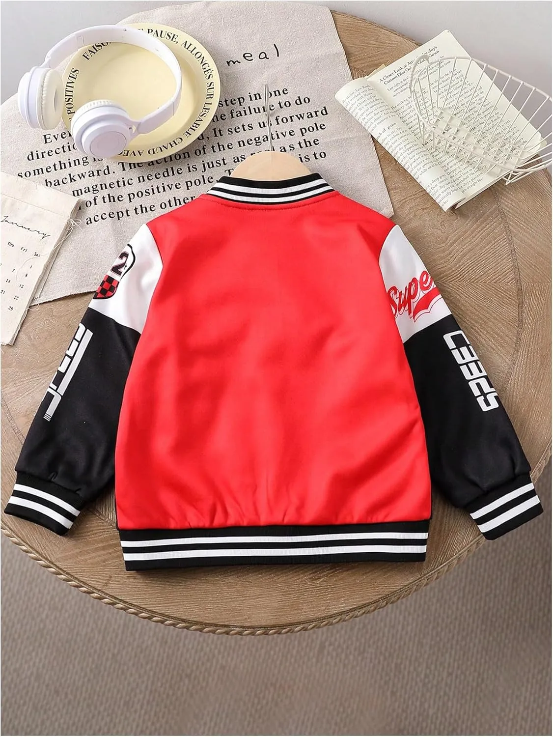 SOLY HUX Toddler Boy's Varsity Jacket Letter Graphic Color Block Long Sleeve Motorcycle Jacket Outerwear