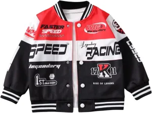 SOLY HUX Toddler Boy's Varsity Jacket Letter Graphic Color Block Long Sleeve Motorcycle Jacket Outerwear
