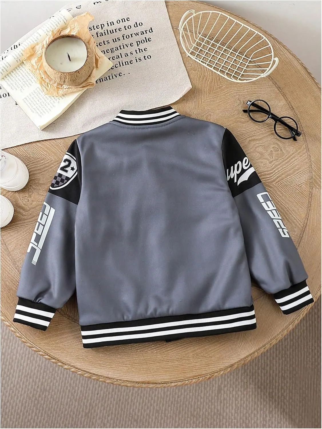 SOLY HUX Toddler Boy's Varsity Jacket Letter Graphic Color Block Long Sleeve Motorcycle Jacket Outerwear
