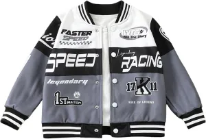 SOLY HUX Toddler Boy's Varsity Jacket Letter Graphic Color Block Long Sleeve Motorcycle Jacket Outerwear