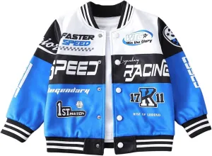 SOLY HUX Toddler Boy's Varsity Jacket Letter Graphic Color Block Long Sleeve Motorcycle Jacket Outerwear