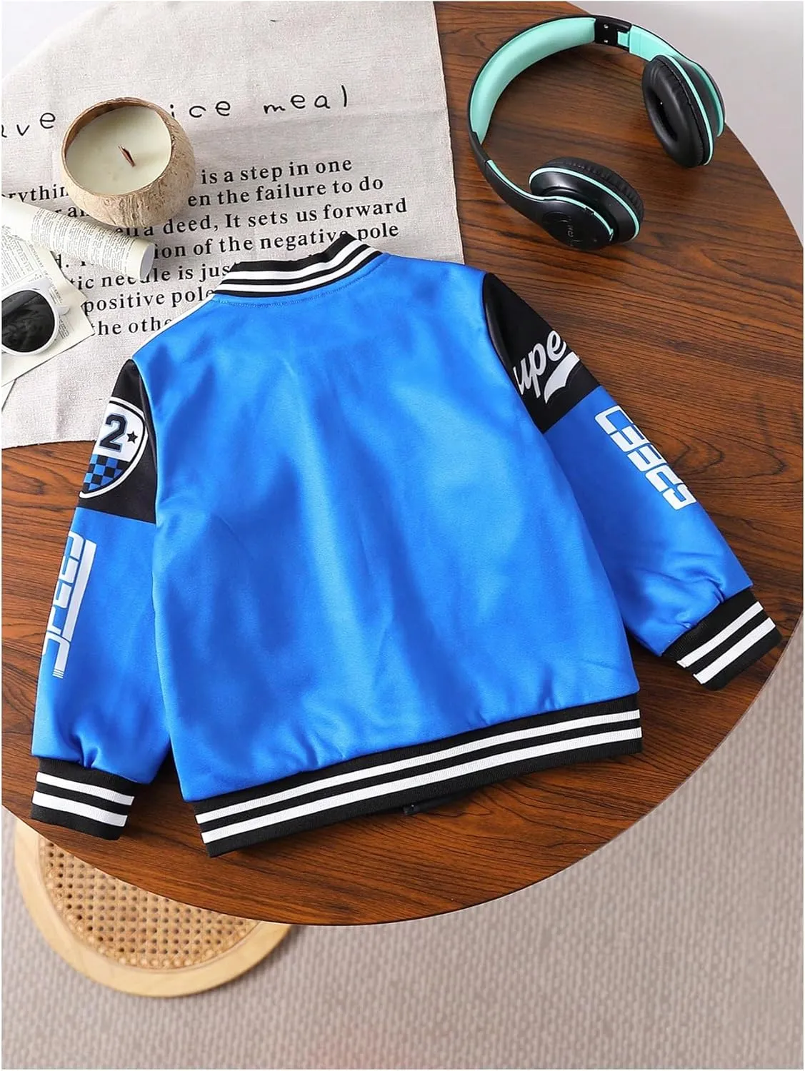 SOLY HUX Toddler Boy's Varsity Jacket Letter Graphic Color Block Long Sleeve Motorcycle Jacket Outerwear