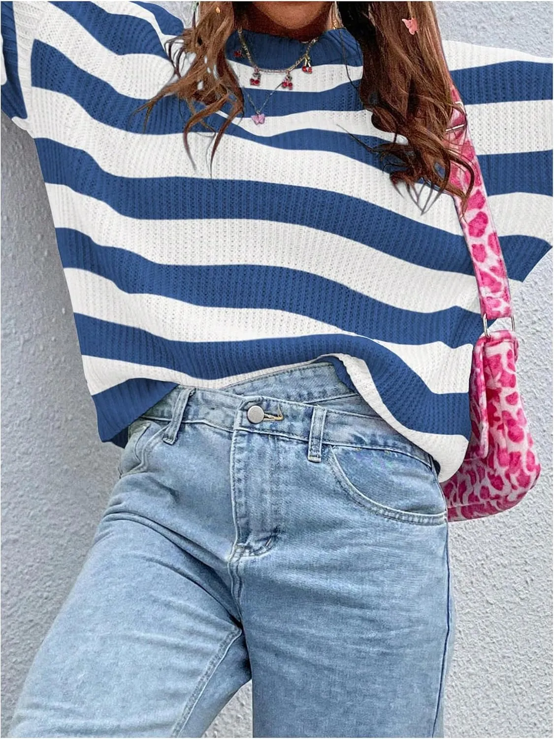 SOLY HUX Women's Color Block Striped Knit Tops Casual Long Sleeve Drop Shoulder Sweater Pullovers