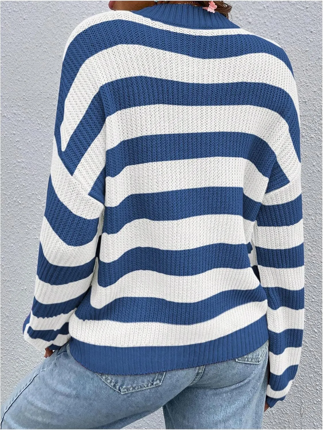 SOLY HUX Women's Color Block Striped Knit Tops Casual Long Sleeve Drop Shoulder Sweater Pullovers