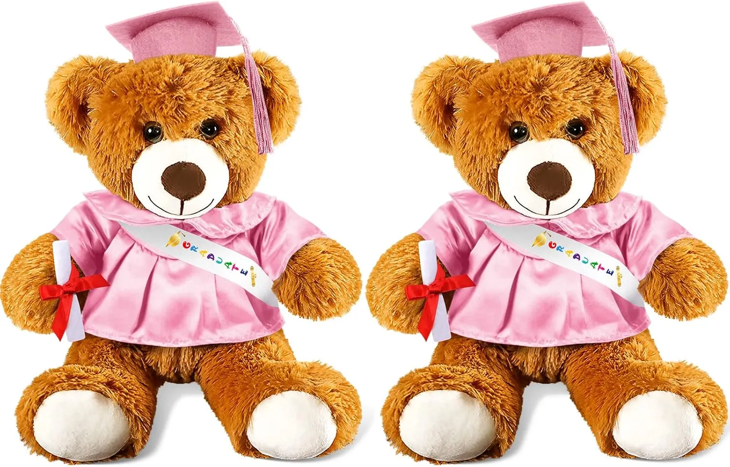 Sotiff 2 Pcs Graduation Bear Plush Stuffed Toy Bear Graduation Gifts Doll Stuffed with Grad Cap for Preschool Kindergarten College Gift(12 Inch,Brown, Pink)