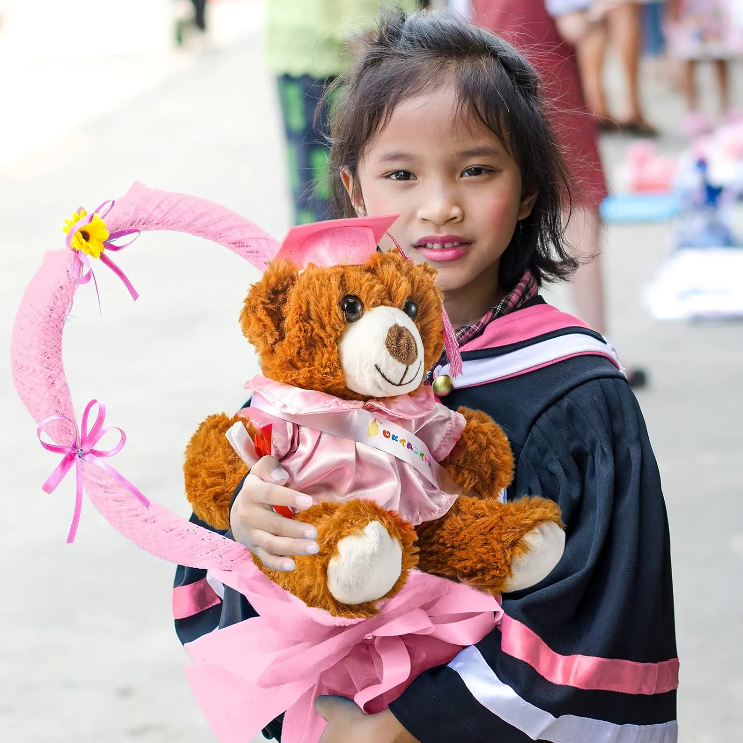 Sotiff 2 Pcs Graduation Bear Plush Stuffed Toy Bear Graduation Gifts Doll Stuffed with Grad Cap for Preschool Kindergarten College Gift(12 Inch,Brown, Pink)