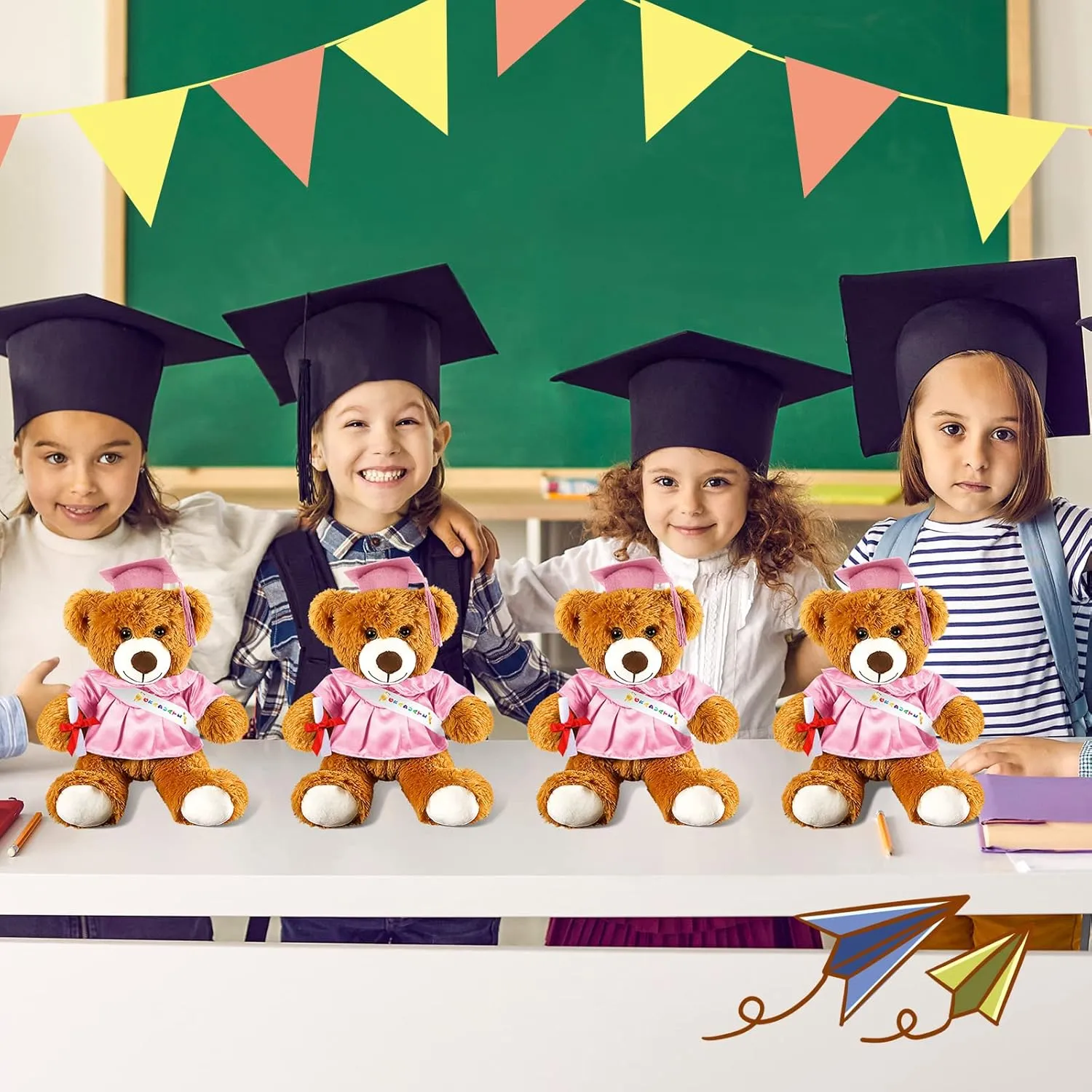 Sotiff 2 Pcs Graduation Bear Plush Stuffed Toy Bear Graduation Gifts Doll Stuffed with Grad Cap for Preschool Kindergarten College Gift(12 Inch,Brown, Pink)