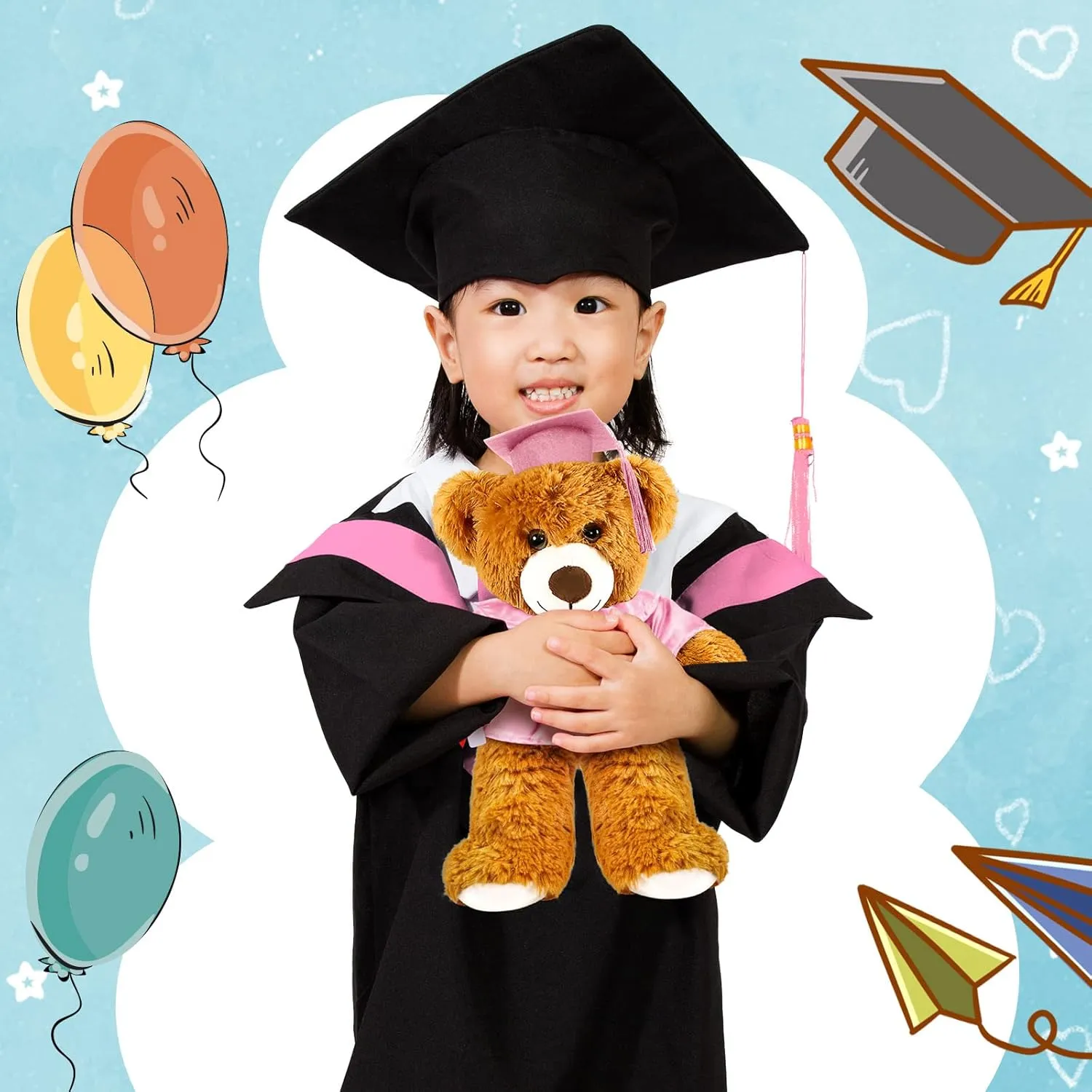 Sotiff 2 Pcs Graduation Bear Plush Stuffed Toy Bear Graduation Gifts Doll Stuffed with Grad Cap for Preschool Kindergarten College Gift(12 Inch,Brown, Pink)