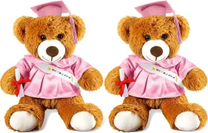 Sotiff 2 Pcs Graduation Bear Plush Stuffed Toy Bear Graduation Gifts Doll Stuffed with Grad Cap for Preschool Kindergarten College Gift(12 Inch,Brown, Pink)