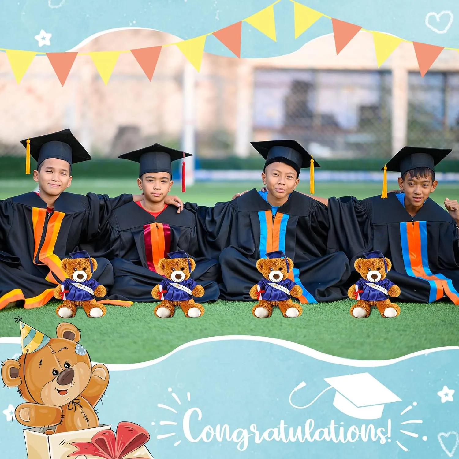 Sotiff 2 Pcs Graduation Bear Plush Stuffed Toy Bear Graduation Gifts Doll Stuffed with Grad Cap for Preschool Kindergarten College Gift(12 Inch,Brown, Royal Blue)