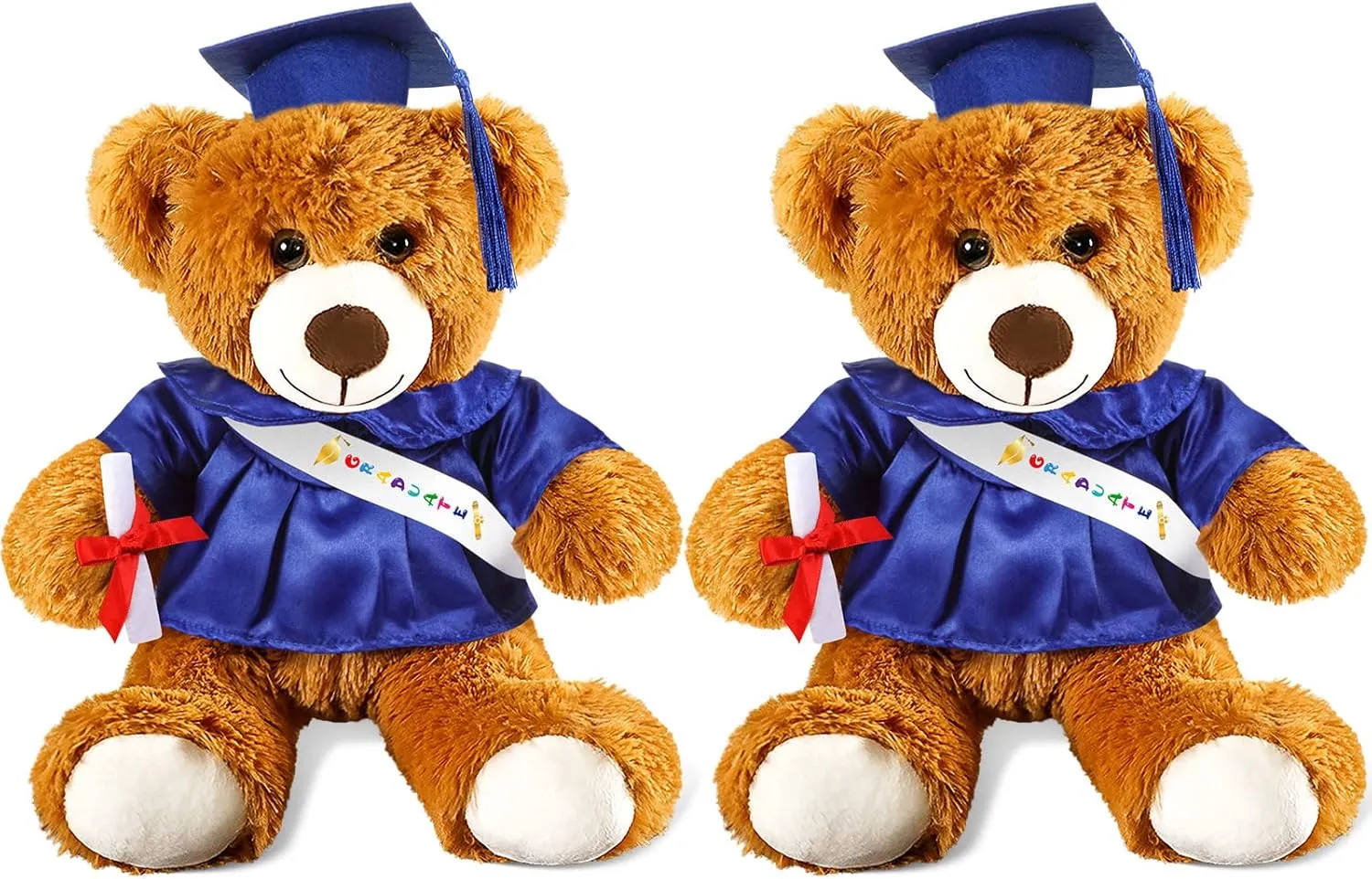 Sotiff 2 Pcs Graduation Bear Plush Stuffed Toy Bear Graduation Gifts Doll Stuffed with Grad Cap for Preschool Kindergarten College Gift(12 Inch,Brown, Royal Blue)