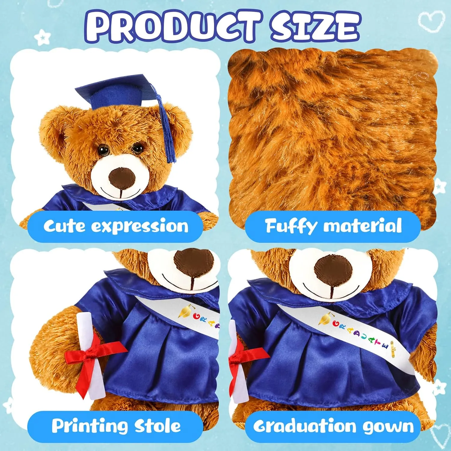 Sotiff 2 Pcs Graduation Bear Plush Stuffed Toy Bear Graduation Gifts Doll Stuffed with Grad Cap for Preschool Kindergarten College Gift(12 Inch,Brown, Royal Blue)