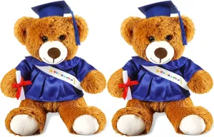 Sotiff 2 Pcs Graduation Bear Plush Stuffed Toy Bear Graduation Gifts Doll Stuffed with Grad Cap for Preschool Kindergarten College Gift(12 Inch,Brown, Royal Blue)