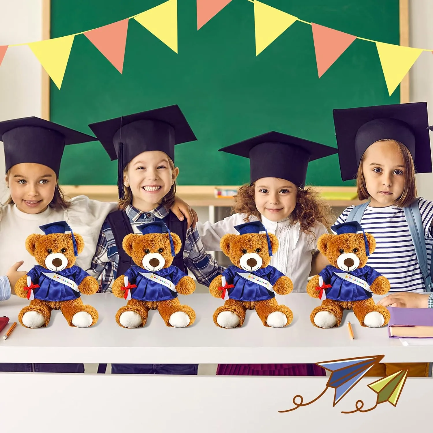 Sotiff 2 Pcs Graduation Bear Plush Stuffed Toy Bear Graduation Gifts Doll Stuffed with Grad Cap for Preschool Kindergarten College Gift(12 Inch,Brown, Royal Blue)