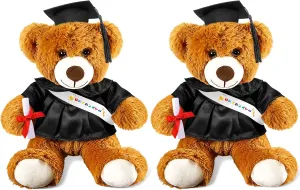 Sotiff 2 Pcs Graduation Bear Plush Stuffed Toy Bear Graduation Gifts Doll Stuffed with Grad Cap for Preschool Kindergarten College Gift(9 Inch,Brown, Black)