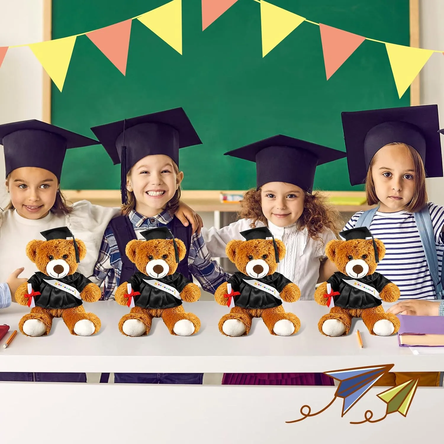 Sotiff 2 Pcs Graduation Bear Plush Stuffed Toy Bear Graduation Gifts Doll Stuffed with Grad Cap for Preschool Kindergarten College Gift(9 Inch,Brown, Black)