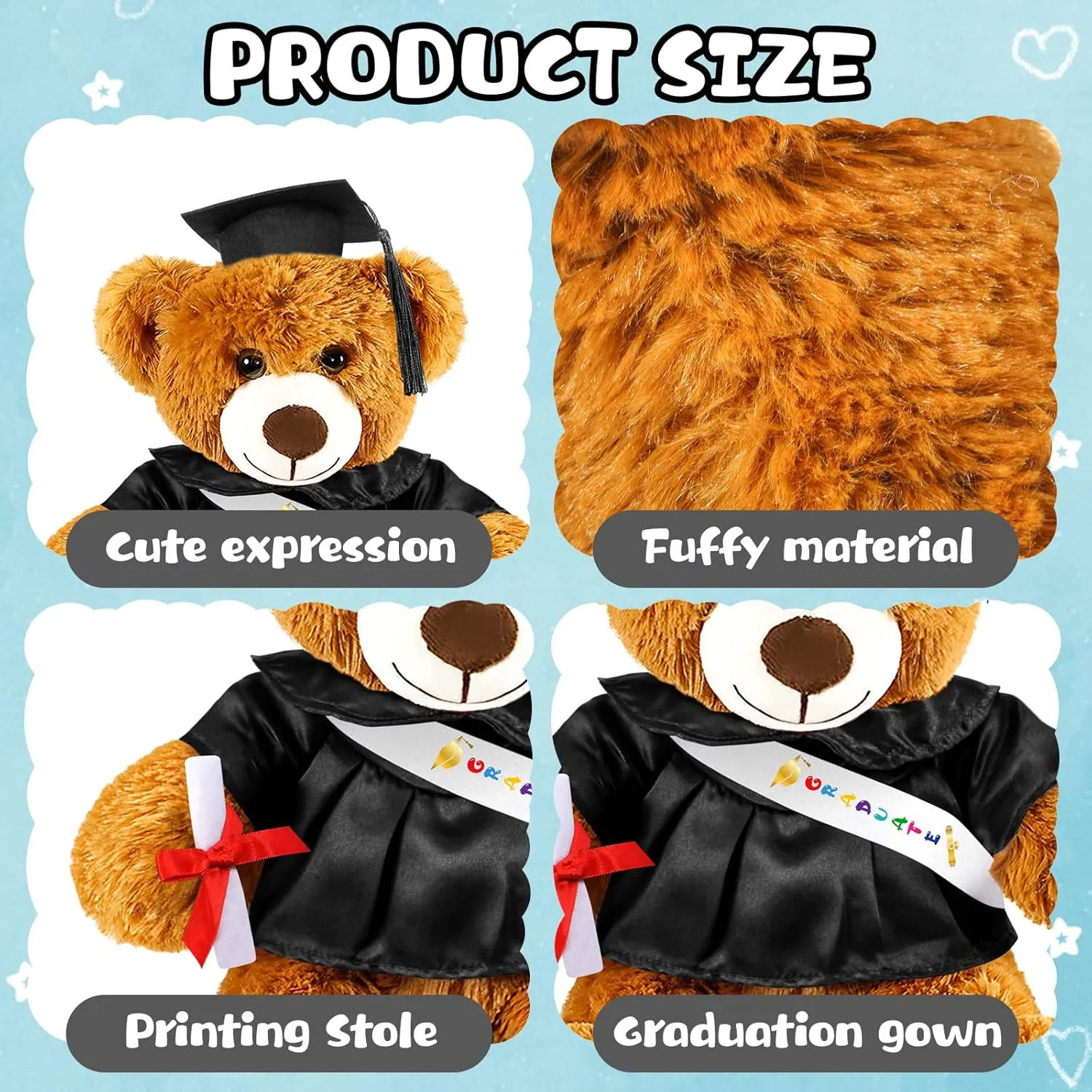 Sotiff 2 Pcs Graduation Bear Plush Stuffed Toy Bear Graduation Gifts Doll Stuffed with Grad Cap for Preschool Kindergarten College Gift(9 Inch,Brown, Black)