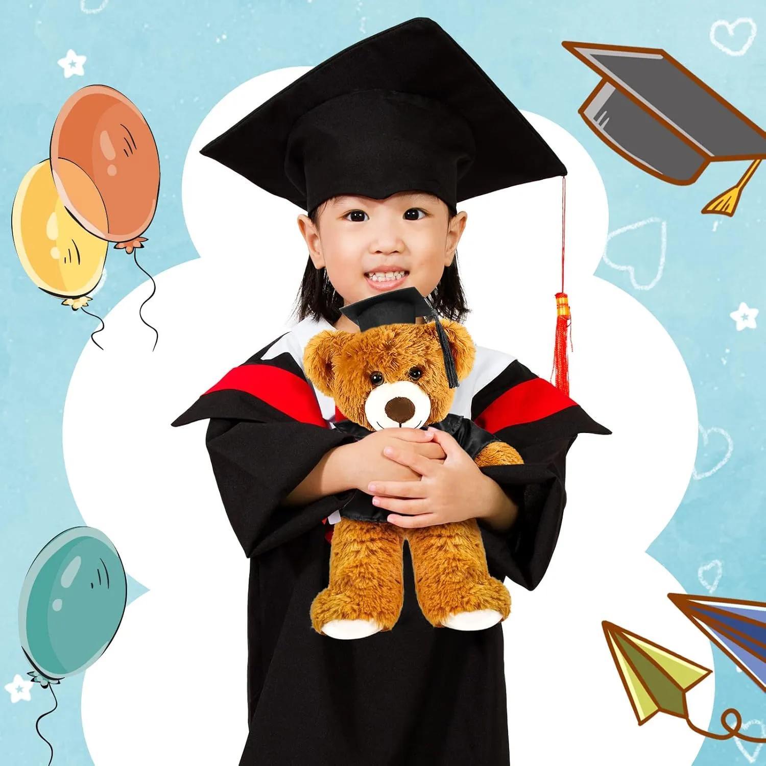 Sotiff 2 Pcs Graduation Bear Plush Stuffed Toy Bear Graduation Gifts Doll Stuffed with Grad Cap for Preschool Kindergarten College Gift(9 Inch,Brown, Black)