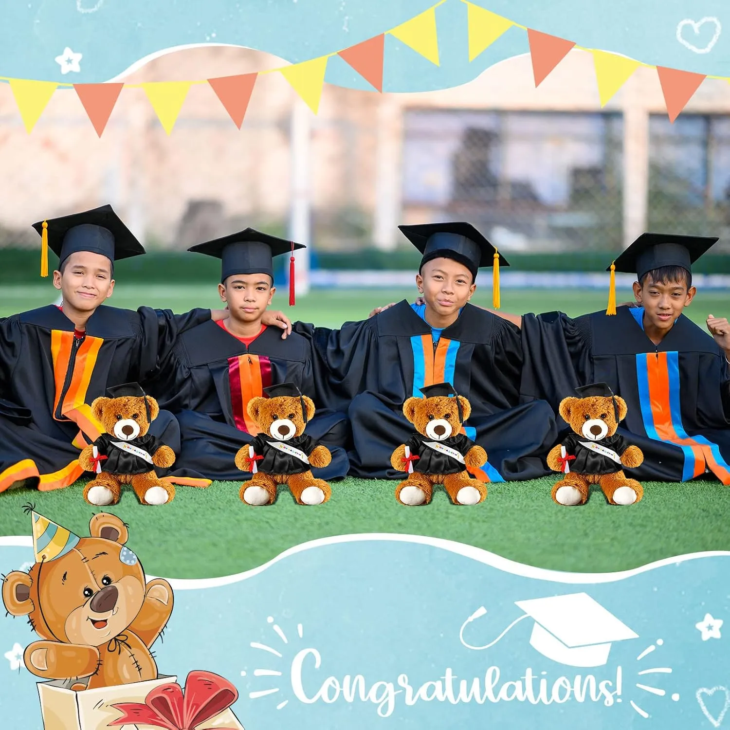 Sotiff 2 Pcs Graduation Bear Plush Stuffed Toy Bear Graduation Gifts Doll Stuffed with Grad Cap for Preschool Kindergarten College Gift(9 Inch,Brown, Black)