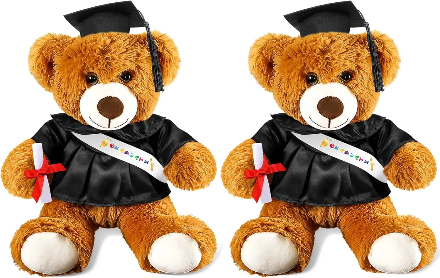 Sotiff 2 Pcs Graduation Bear Plush Stuffed Toy Bear Graduation Gifts Doll Stuffed with Grad Cap for Preschool Kindergarten College Gift(9 Inch,Brown, Black)