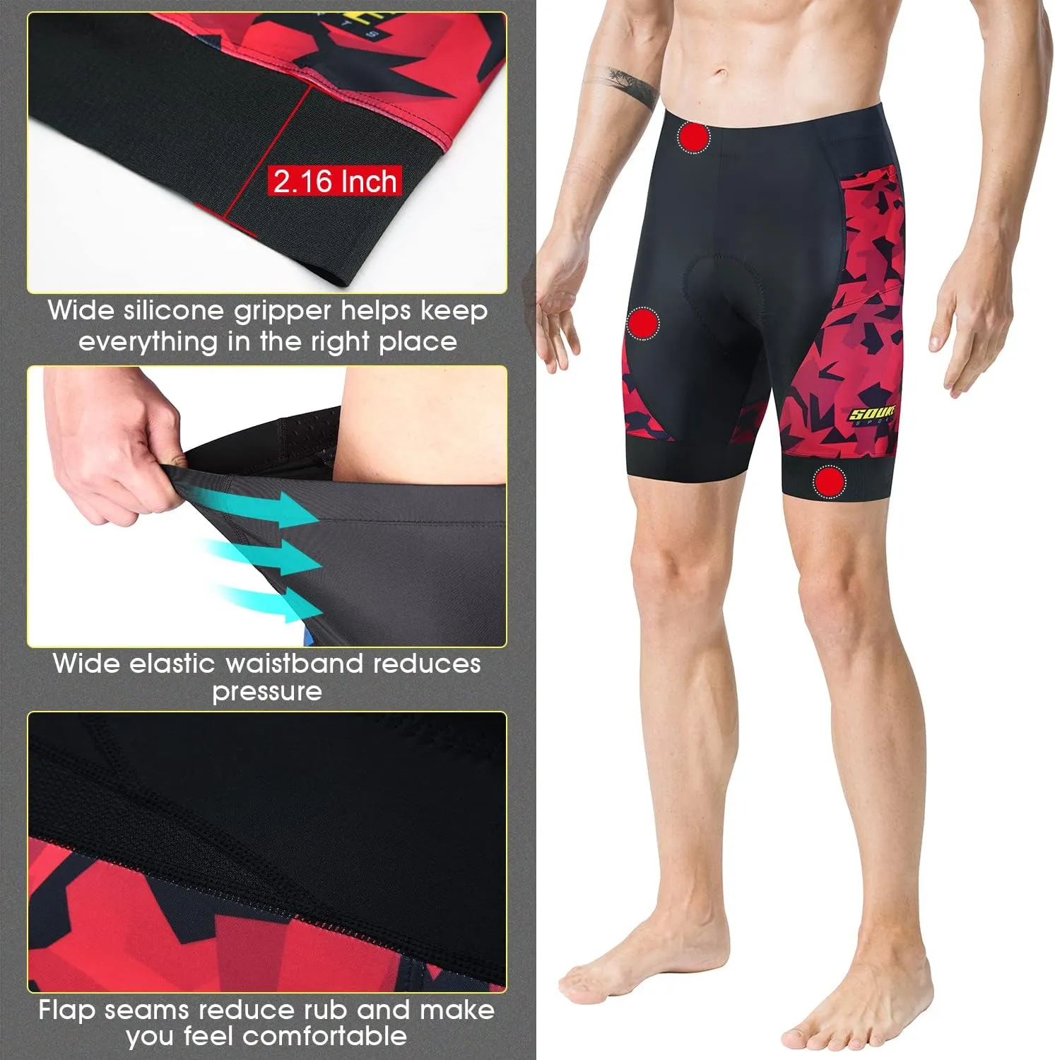 Souke Sports Padded Bike Shorts for Men Cycling Bicycle Shorts Comfortable Road Biking Pants