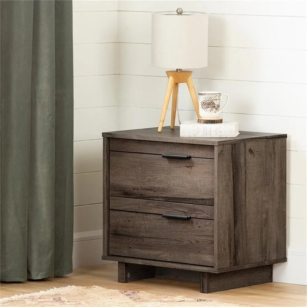 South Shore Fynn 2-Drawer Nightstand, Fall Oak, 16.5D x 22.25W x 22.25H in