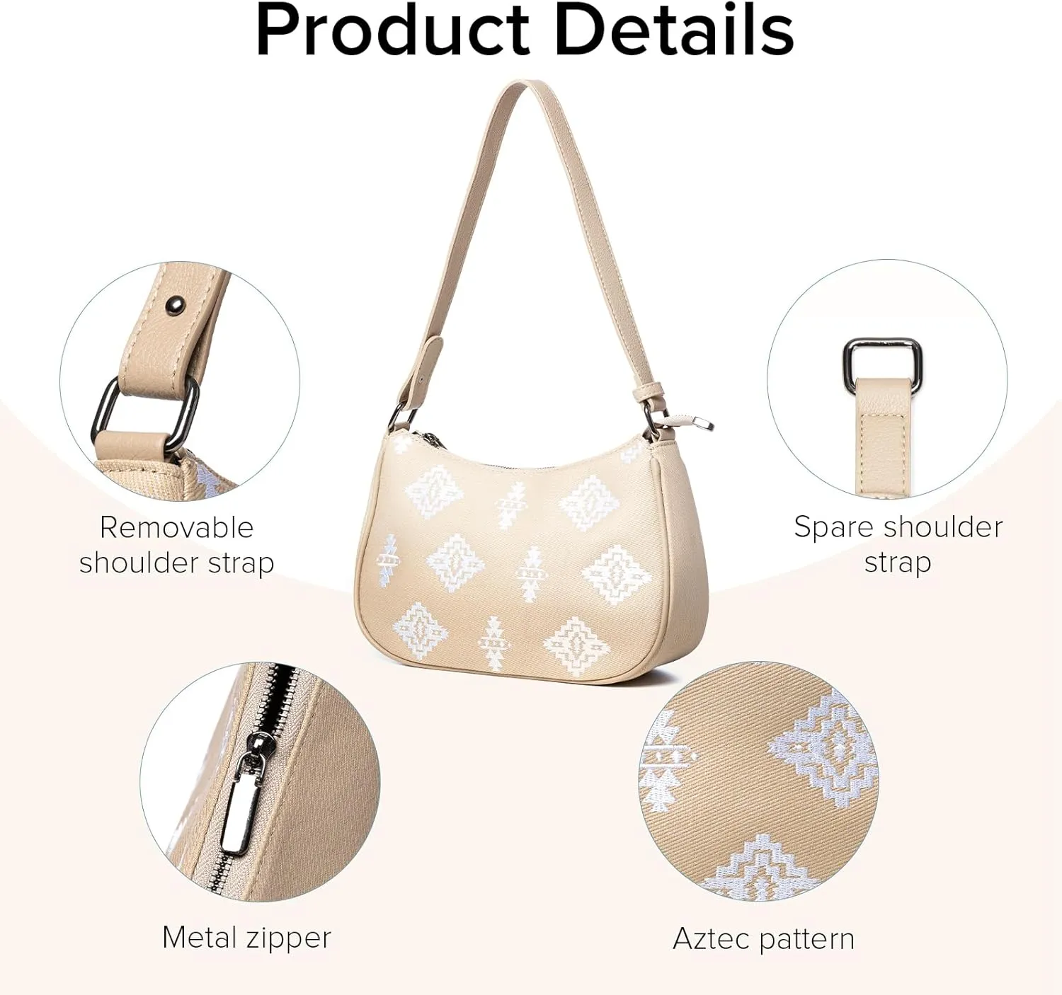Southwest Small Shoulder Bag, Mini Purse, Womens Crossbody Clutch Purses, With 2 Removable Straps