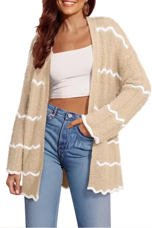 Sovoyontee Women's Oversized Striped Cardigan 2024 Fall Open Front Lightweight Cardigans Knit Sweater Coats
