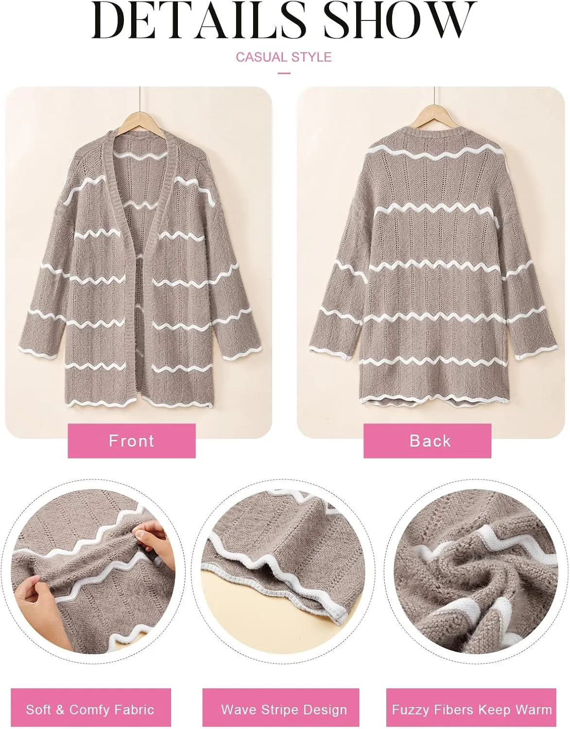 Sovoyontee Women's Oversized Striped Cardigan 2024 Fall Open Front Lightweight Cardigans Knit Sweater Coats