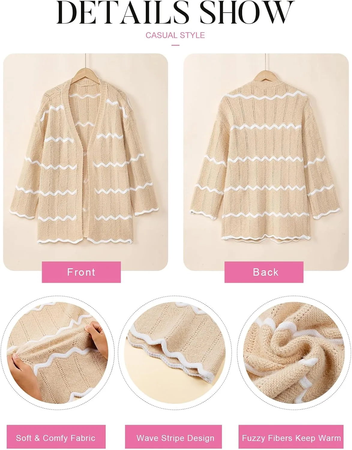 Sovoyontee Women's Oversized Striped Cardigan 2024 Fall Open Front Lightweight Cardigans Knit Sweater Coats