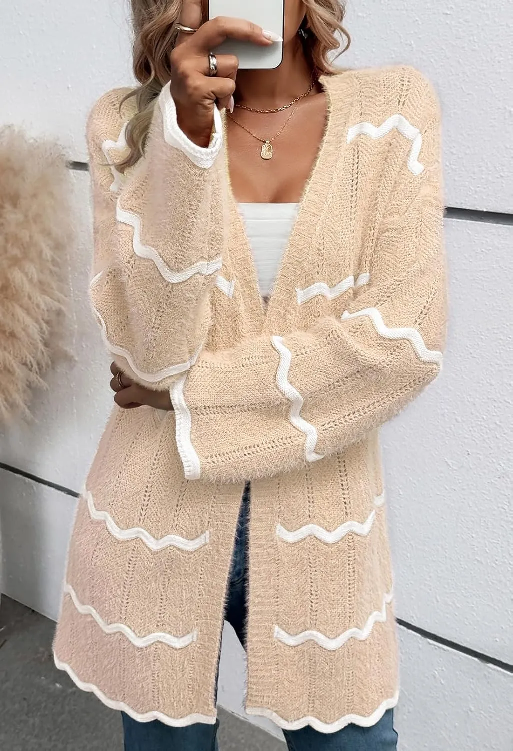 Sovoyontee Women's Oversized Striped Cardigan 2024 Fall Open Front Lightweight Cardigans Knit Sweater Coats