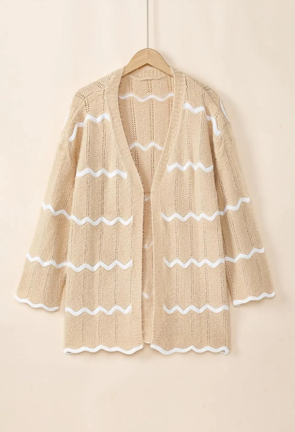 Sovoyontee Women's Oversized Striped Cardigan 2024 Fall Open Front Lightweight Cardigans Knit Sweater Coats