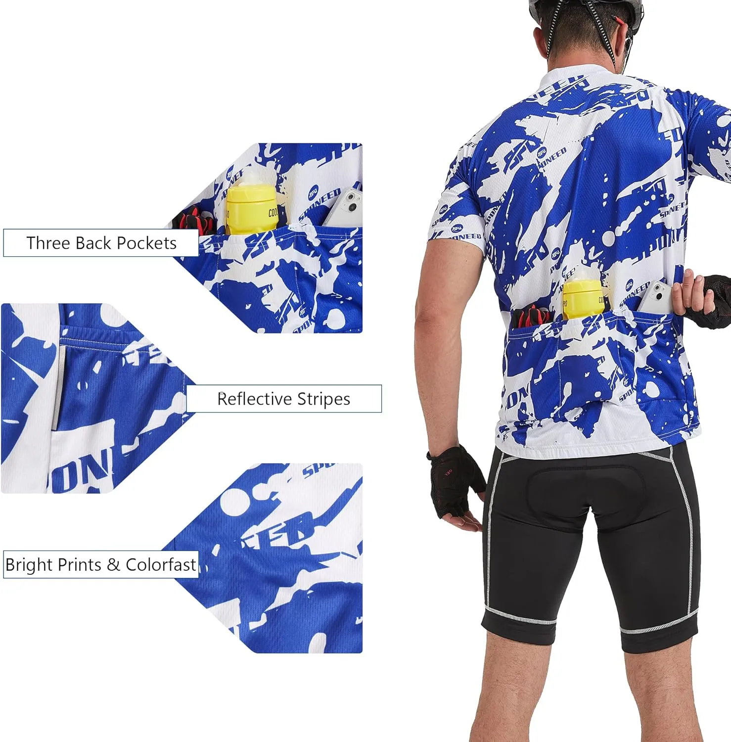 sponeed Men's Cycling Jerseys Tops Biking Shirts Short Sleeve Bike Clothing Full Zipper Bicycle Jacket with Pockets