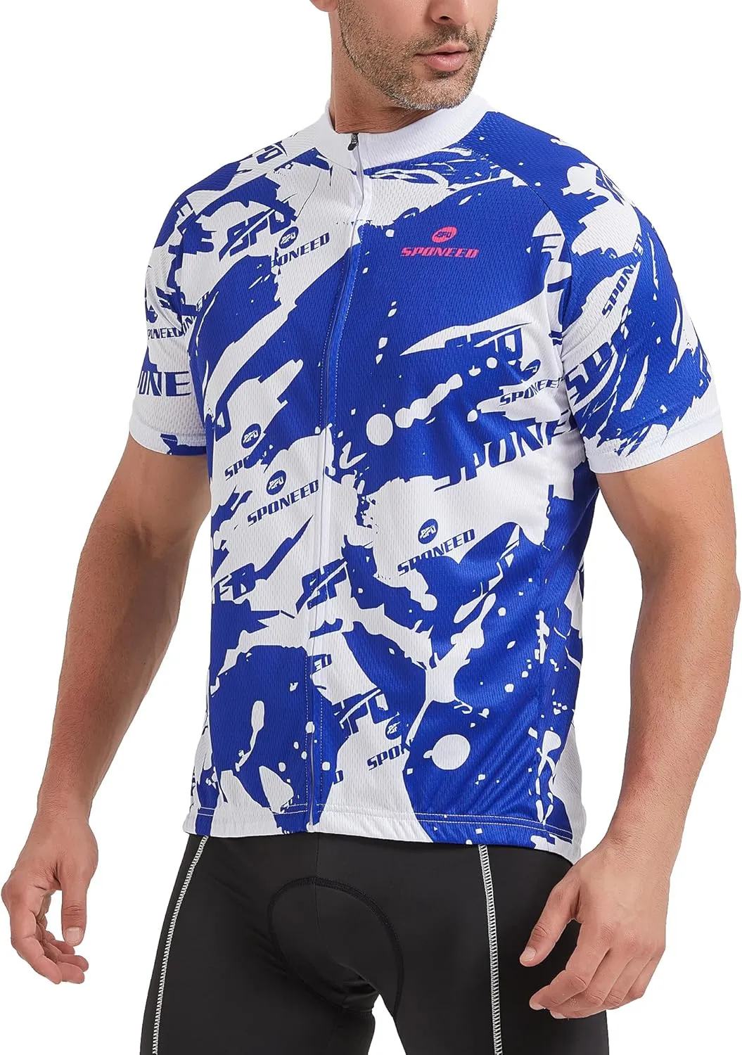 sponeed Men's Cycling Jerseys Tops Biking Shirts Short Sleeve Bike Clothing Full Zipper Bicycle Jacket with Pockets