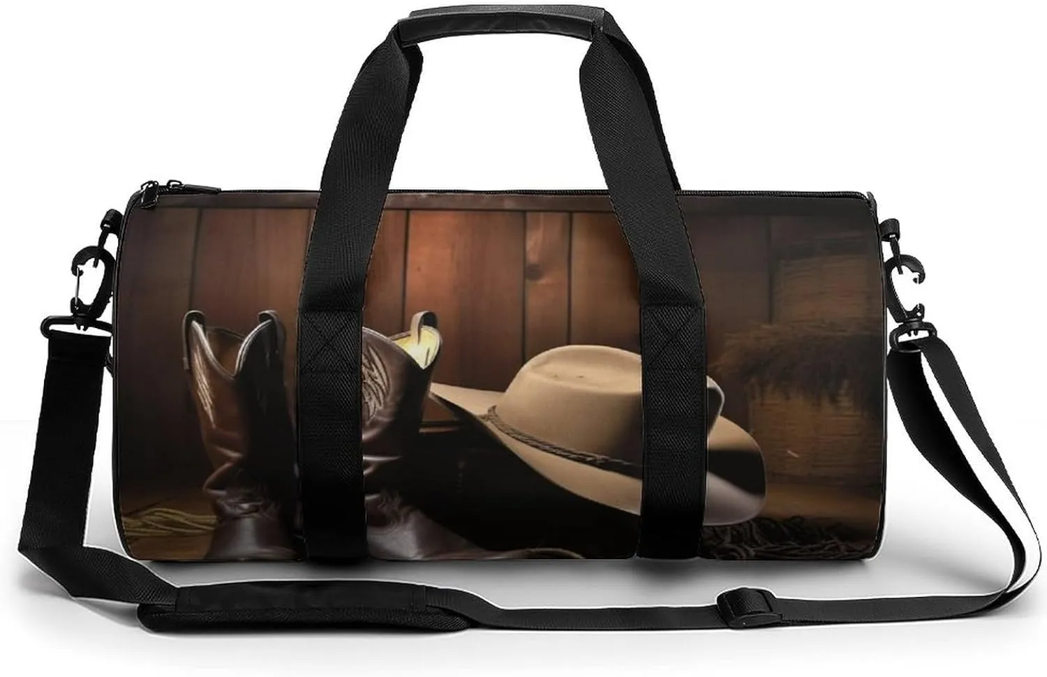 Sports Gym Bag for Women Men Travel Duffel Bag Tote Weekender Bag Cowboy Black Hat Western Boots Carry on Overnight Bag for Travel Swimming Fitness Workout Sports Duffle Bag