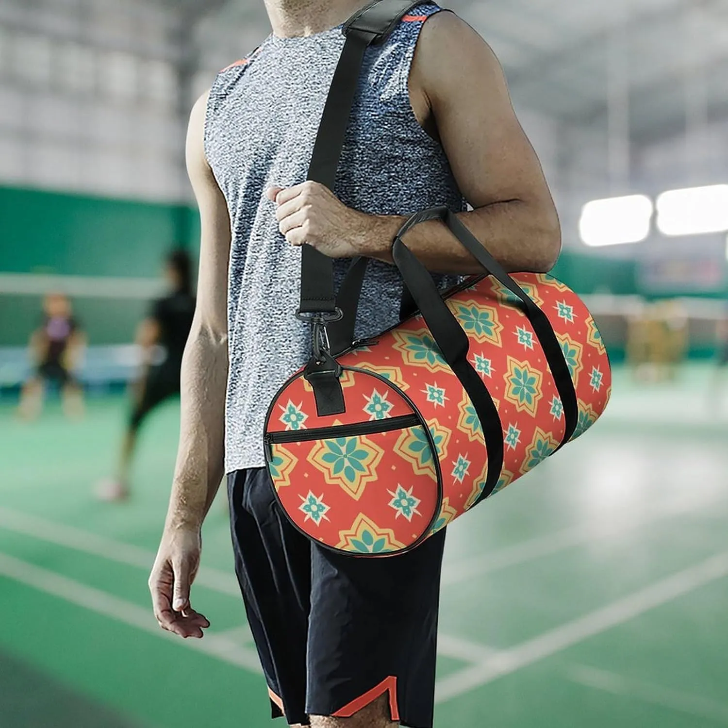Sports Gym Bag for Women Men Travel Duffel Bag With Orange Border Weekender Bag Canvas Carry on Overnight Bag for Travel Swimming Fitness Workout Sports Duffle Bag, 17.7in/9in/9in, style-2-3