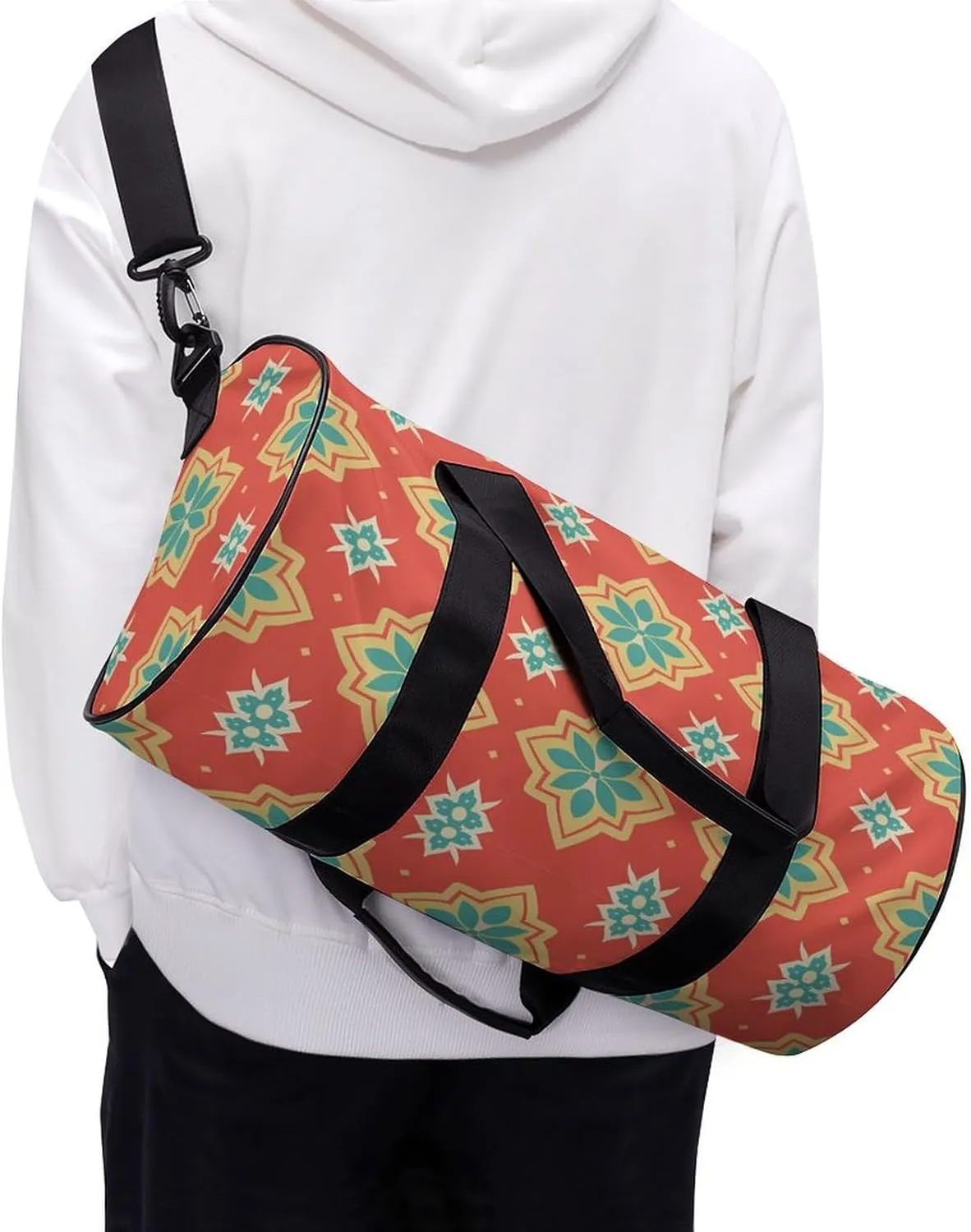 Sports Gym Bag for Women Men Travel Duffel Bag With Orange Border Weekender Bag Canvas Carry on Overnight Bag for Travel Swimming Fitness Workout Sports Duffle Bag, 17.7in/9in/9in, style-2-3