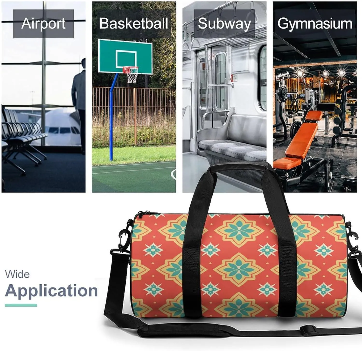 Sports Gym Bag for Women Men Travel Duffel Bag With Orange Border Weekender Bag Canvas Carry on Overnight Bag for Travel Swimming Fitness Workout Sports Duffle Bag, 17.7in/9in/9in, style-2-3