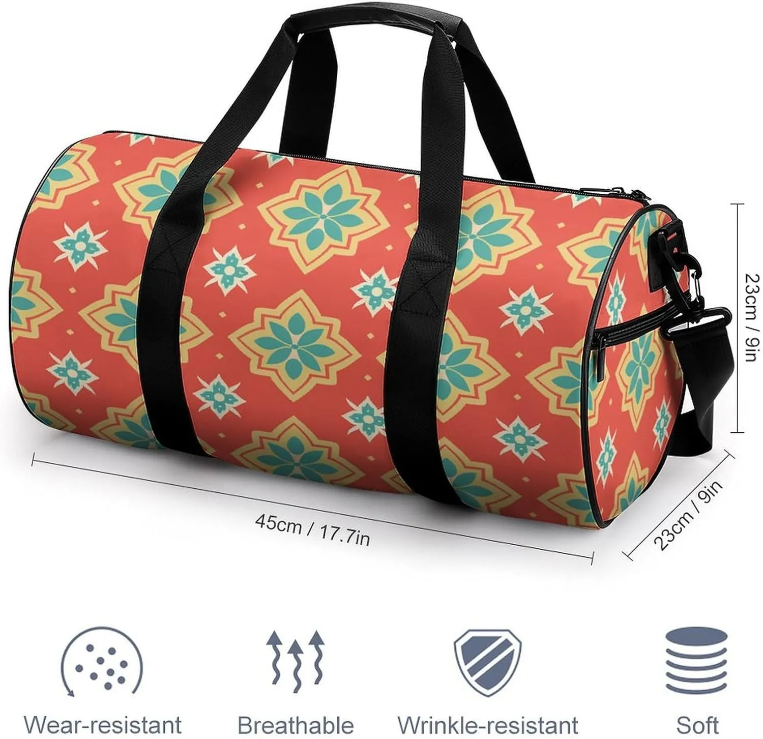 Sports Gym Bag for Women Men Travel Duffel Bag With Orange Border Weekender Bag Canvas Carry on Overnight Bag for Travel Swimming Fitness Workout Sports Duffle Bag, 17.7in/9in/9in, style-2-3