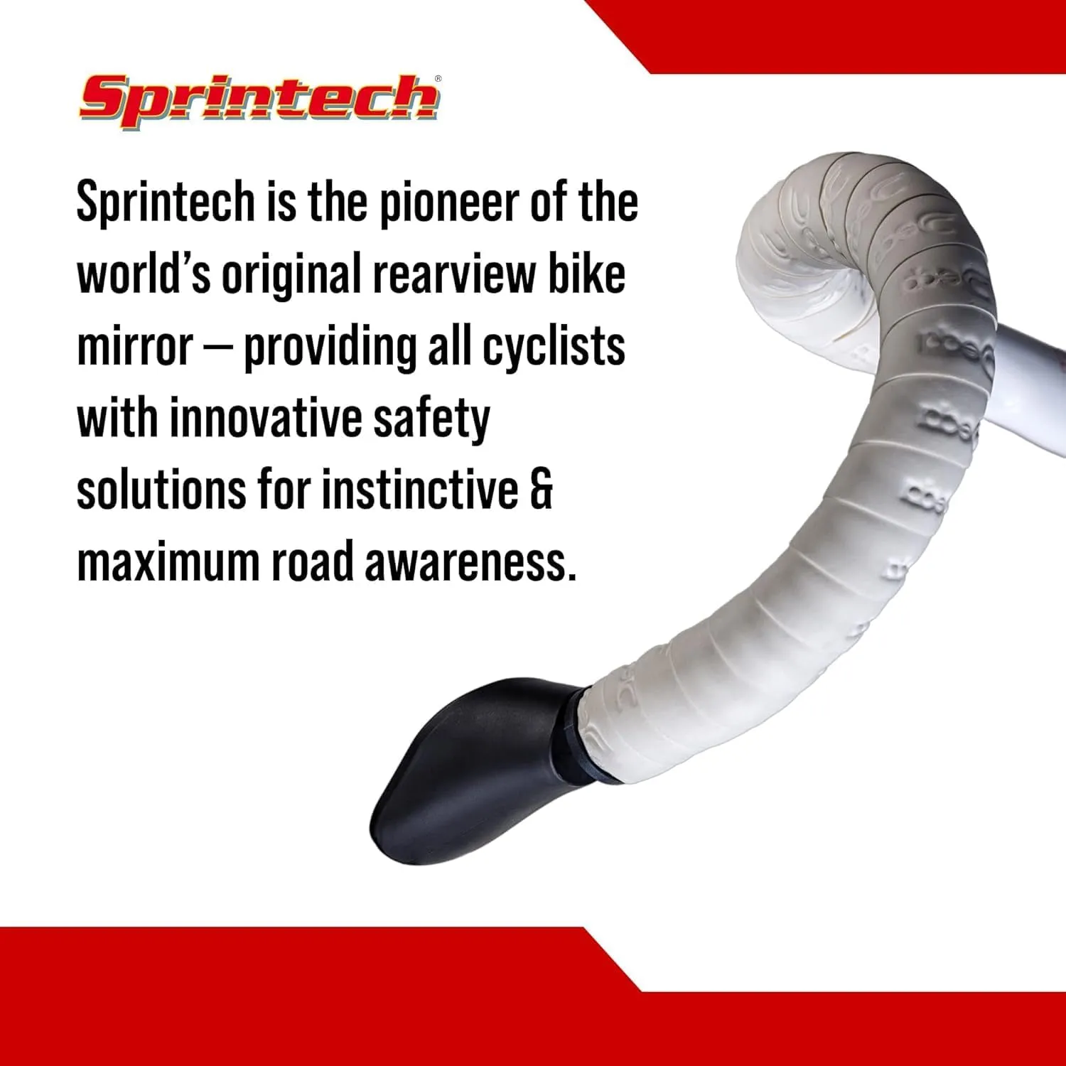 Sprintech Swiss-Made Convex Chrome-Plated Bike Mirror for Drop Bars – Hand-Finished, Adjustable, Reflective Surface, Durable ABS Housing, Universal Fit for Enhanced Rear Visibility (Black, Single)
