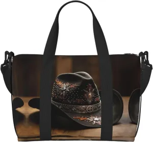 SSIMOO American West Rodeo Hat Print Portable Travel Duffel Bag,Ideal For Business And Private Travel, Black