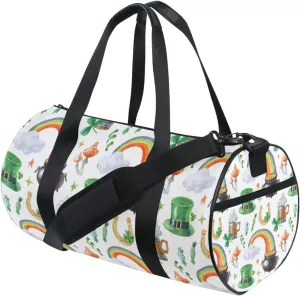 St. Patrick's Shamrock Leprechaun Hat, Pot of Gold, Rainbow Duffel Bag, Foldable Canvas Travel Tote for Gym Sports with Inner Pockets, Durable Lightweight Fitness Bag for Overnight Workout