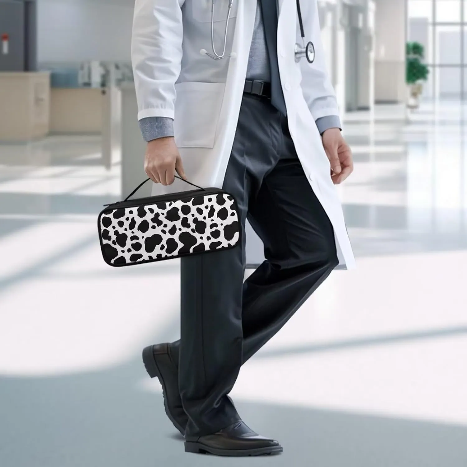 Stethoscope Case for Classic III,Black and White Cow Stethoscope Bag for Lightweight II S.E,Cardiology IV,Extra Room for Doctor & Nurse Accessorie Portable