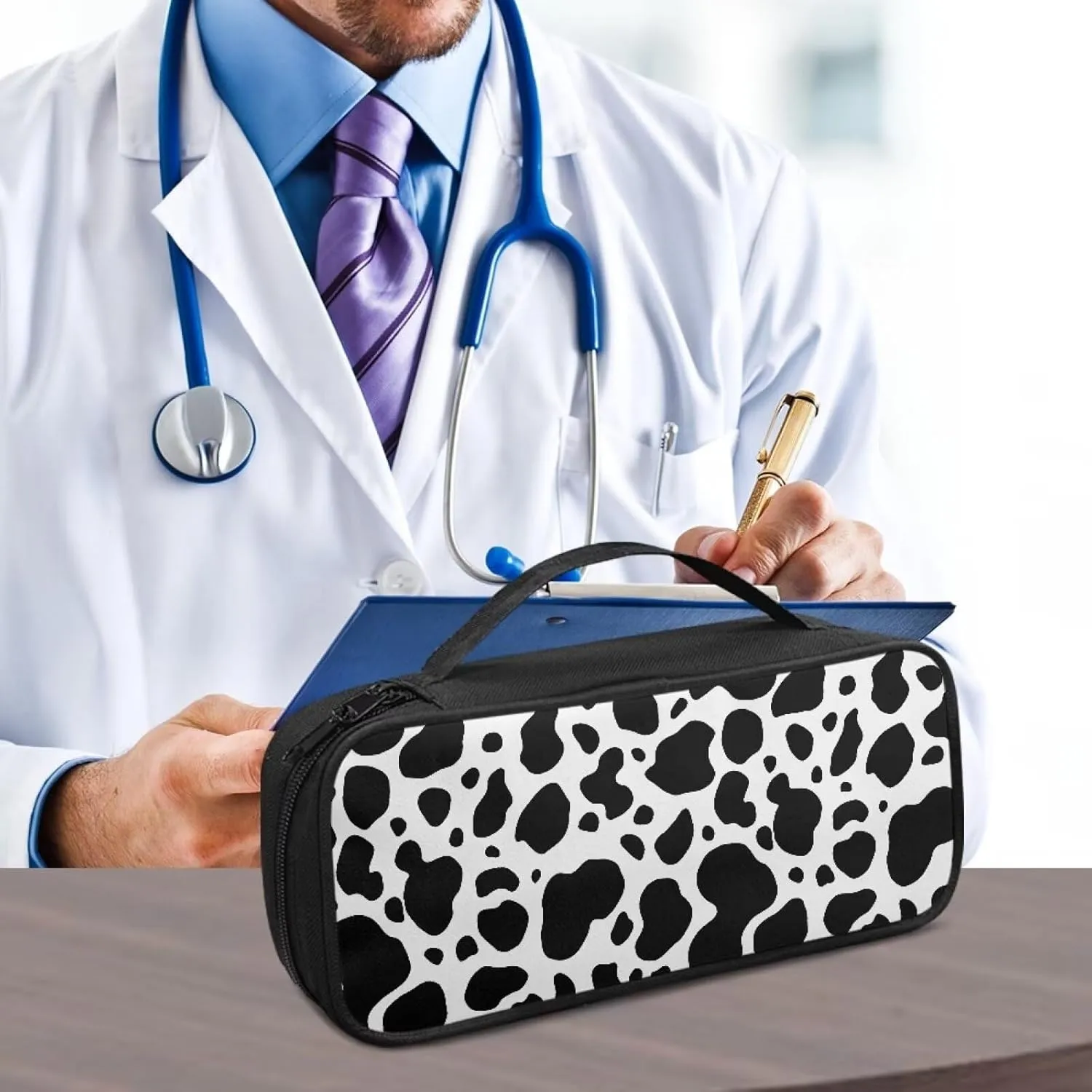 Stethoscope Case for Classic III,Black and White Cow Stethoscope Bag for Lightweight II S.E,Cardiology IV,Extra Room for Doctor & Nurse Accessorie Portable