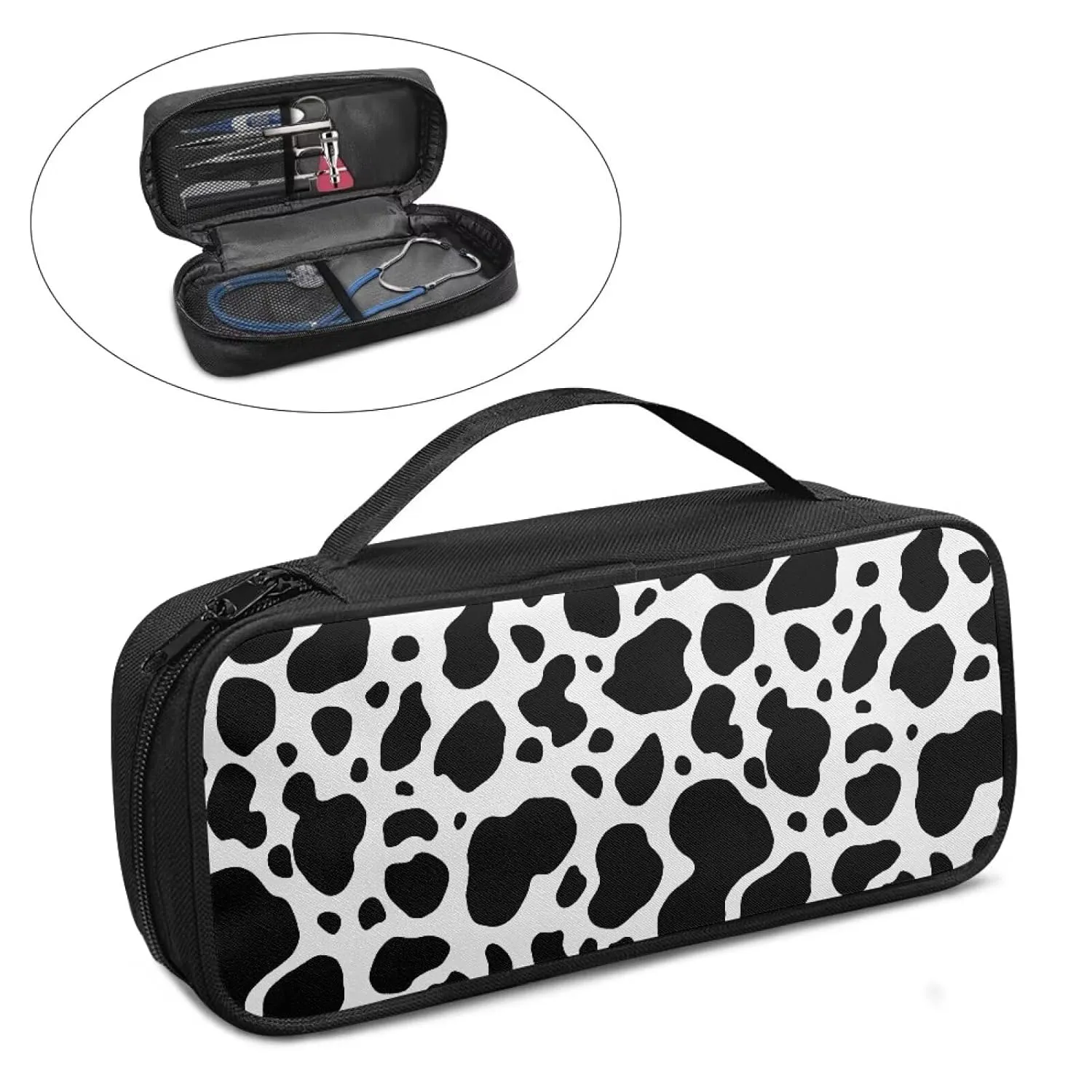 Stethoscope Case for Classic III,Black and White Cow Stethoscope Bag for Lightweight II S.E,Cardiology IV,Extra Room for Doctor & Nurse Accessorie Portable