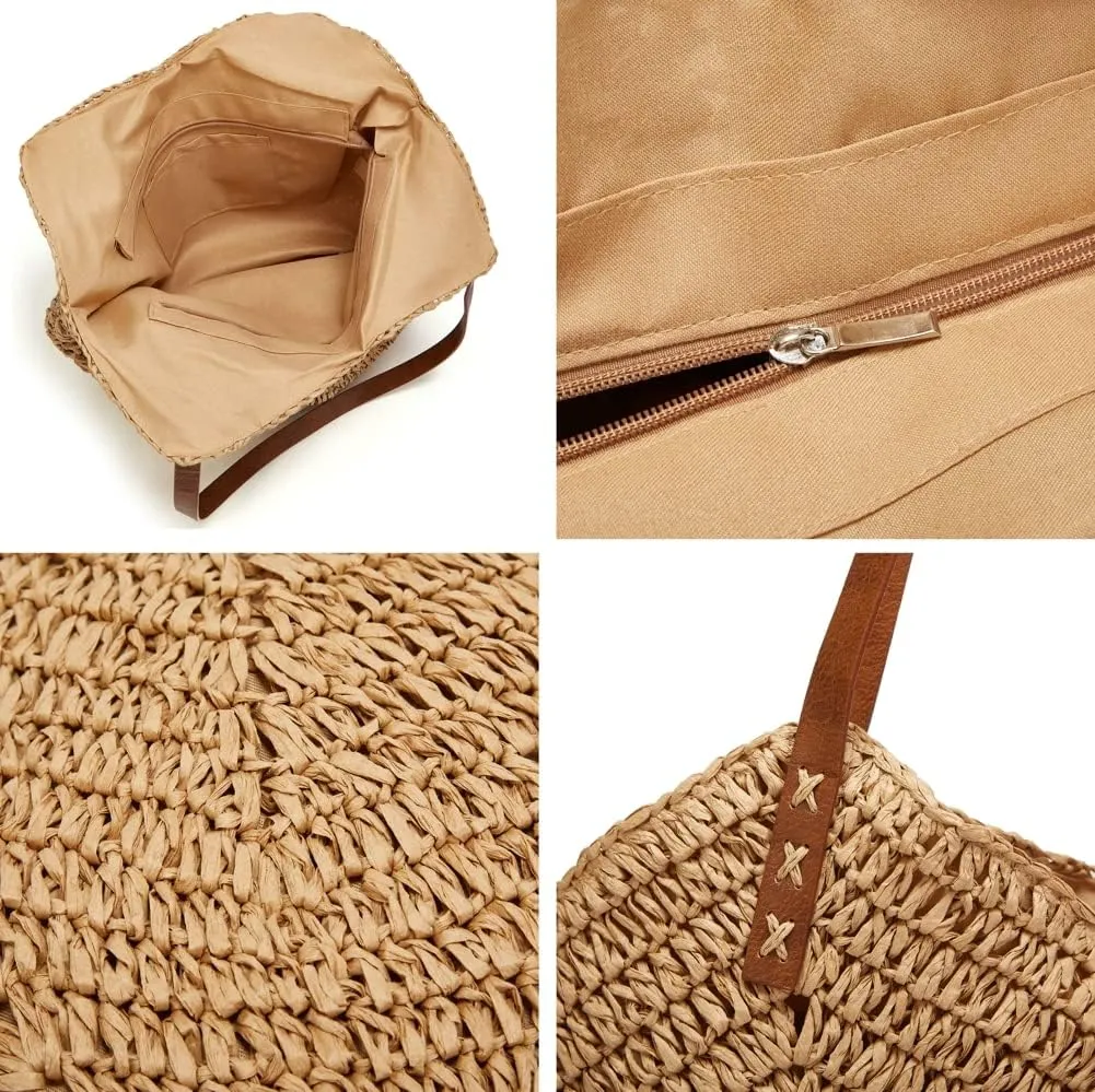 Straw Bags for Women Summer Beach Woven Tote Hobo Handbag Casual Straw Shoulder Bags for Travel Vocation