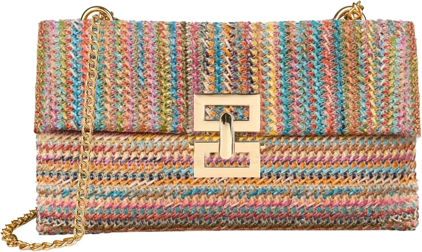 Straw Chain Clutch Purses for Women Ladies Woven Envelope Handbag Shoulder Crossbody Beach Bag