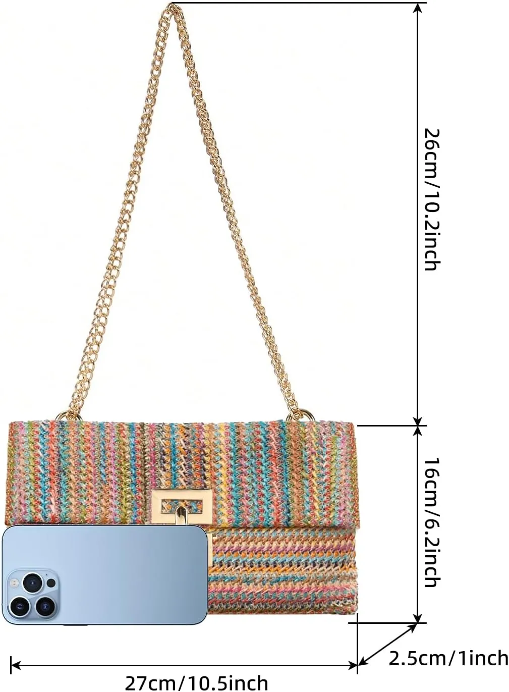 Straw Chain Clutch Purses for Women Ladies Woven Envelope Handbag Shoulder Crossbody Beach Bag